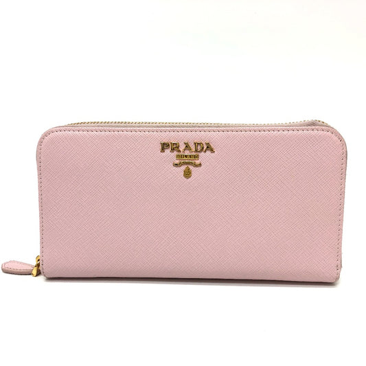 PRADA 1ML506 ロゴ ジッピーウォレット ラウンドファスナー 長財布 サフィアーノレザ－ レディース ピンク
