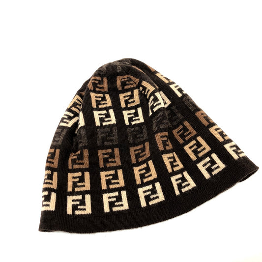 FENDI ズッキーノ ズッカ 帽子 ニット帽 ウール レディース ブラウン