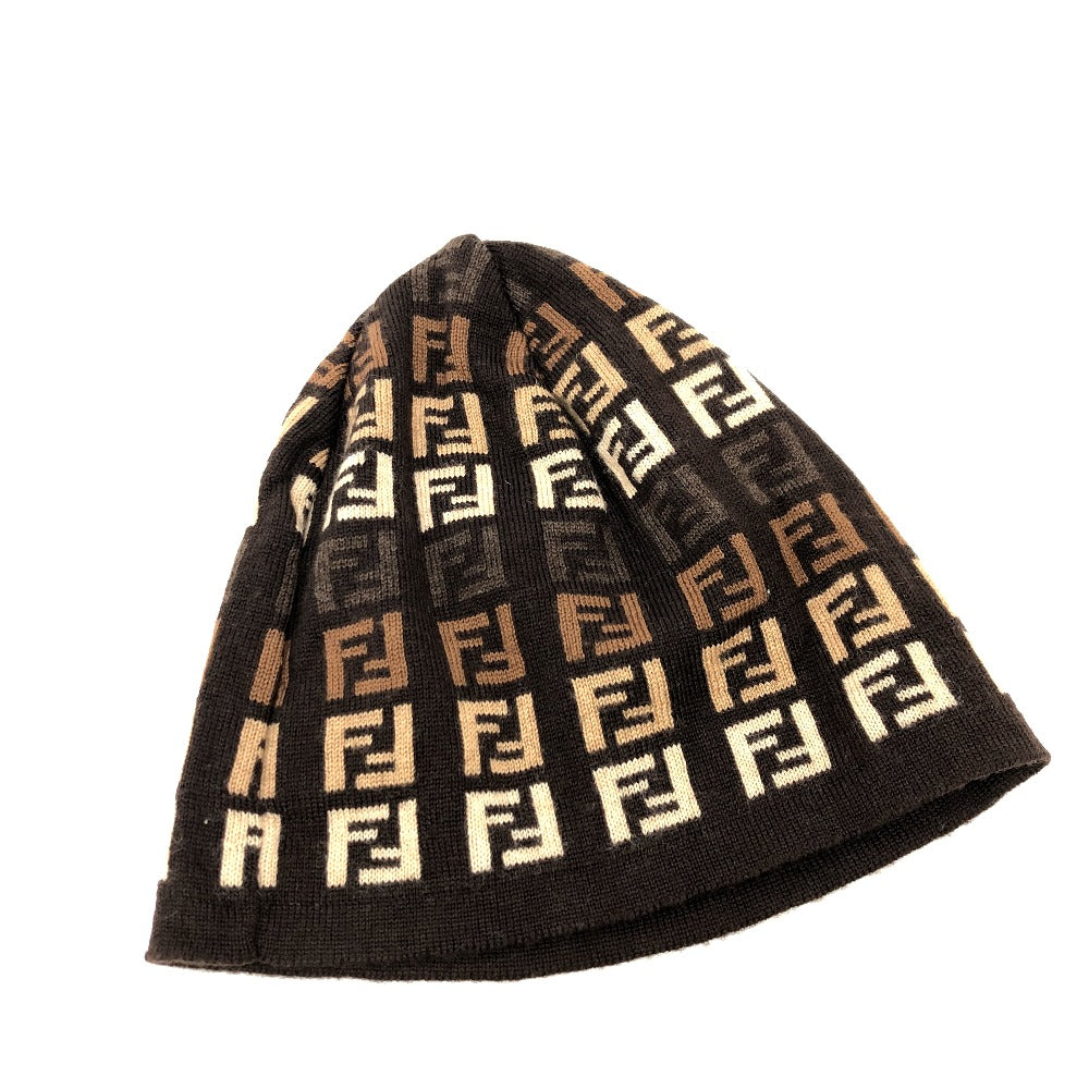 FENDI ズッキーノ ズッカ 帽子 ニット帽 ウール レディース ブラウン