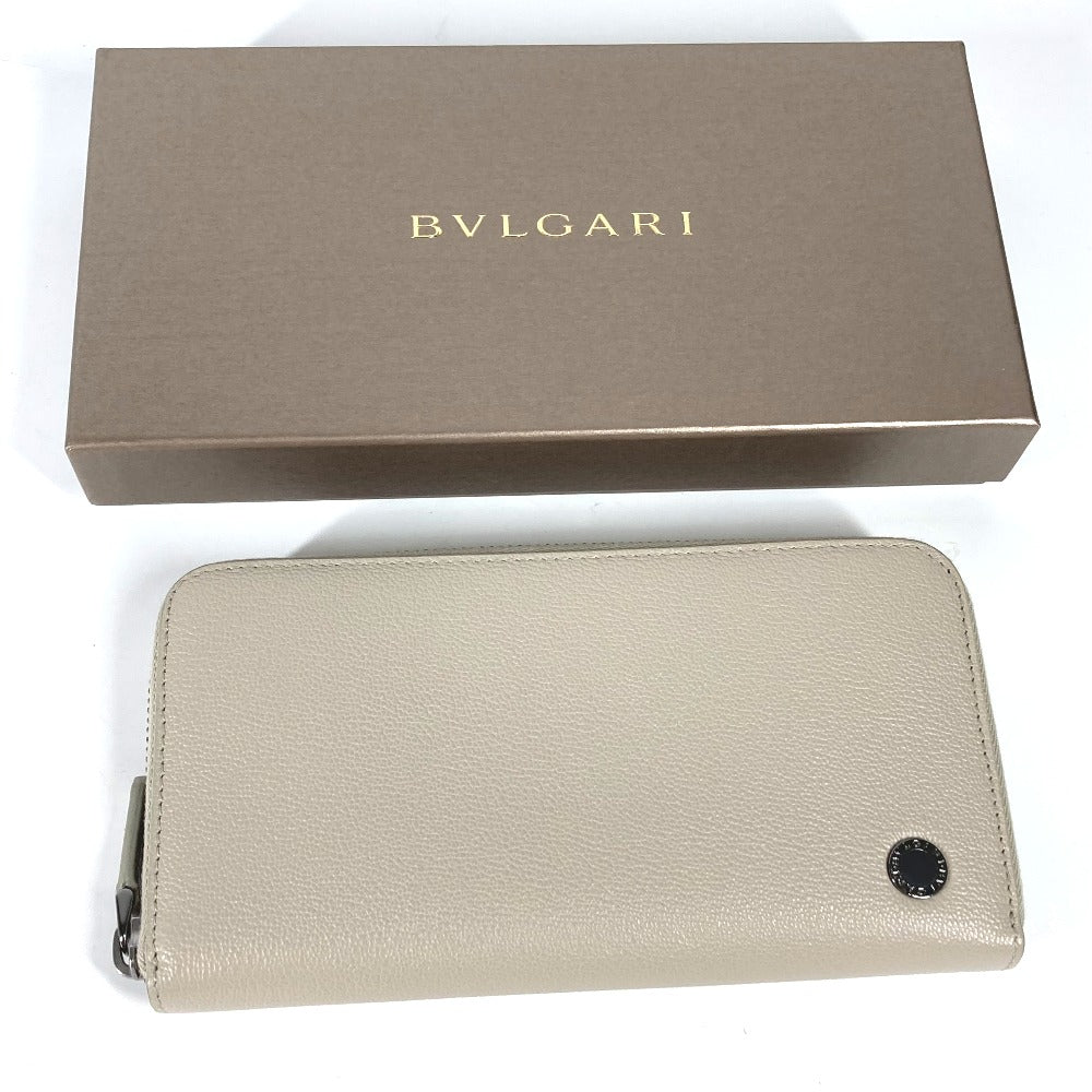BVLGARI ロングウォレット ブルガリブルガリ ロゴ ラウンドファスナー 長財布 レザー レディース アイボリー系