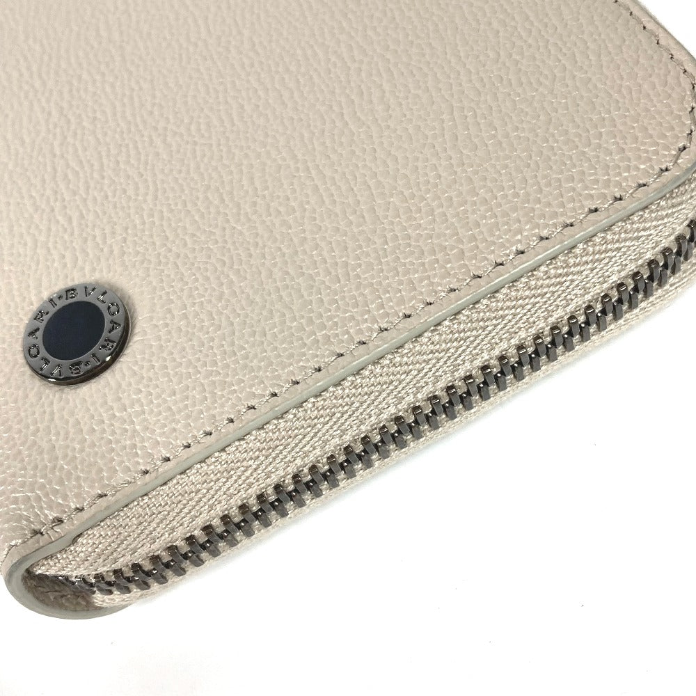 BVLGARI ロングウォレット ブルガリブルガリ ロゴ ラウンドファスナー 長財布 レザー レディース アイボリー系