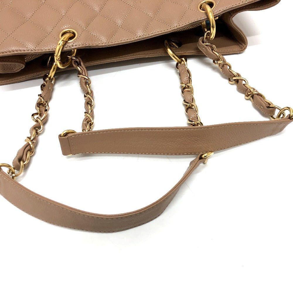 CHANEL トートバッグ デカココ CC ココマーク マトラッセ Wチェーン バッグ カバン ショルダーバッグ キャビアスキン レディース ベージュ
