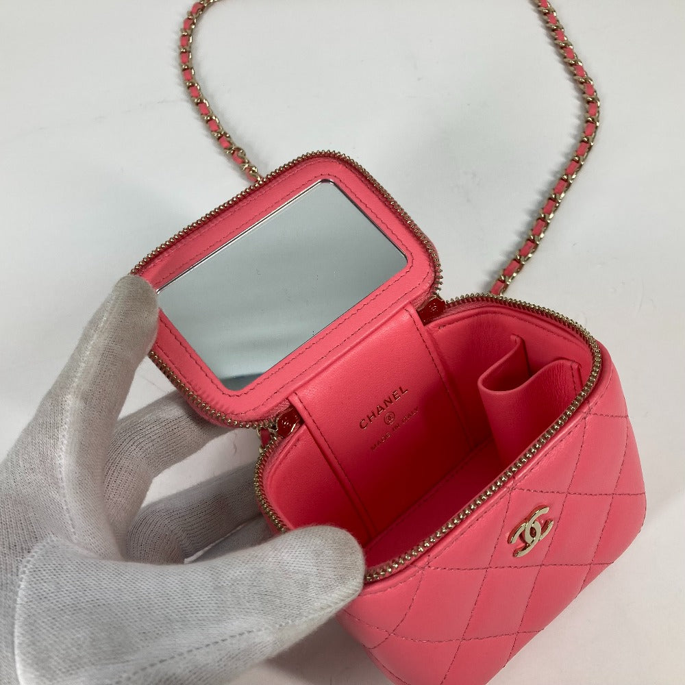CHANEL AP1340 タイムレスクラシック ライン スモール バニティバッグ チェーン ミラー付き ミニ 斜め掛け ショルダーバッグ ラムスキン レディース ピンク
