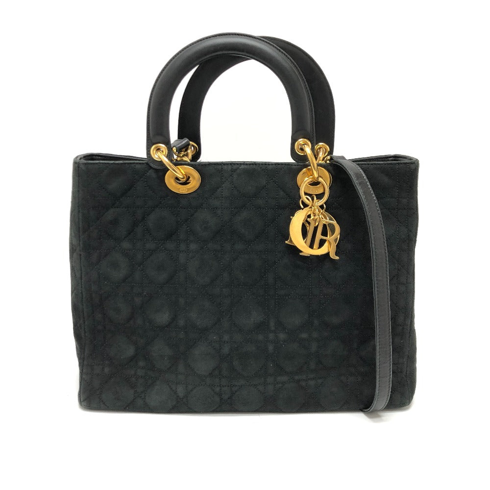 Dior レディディオール LADY DIOR 2WAY ショルダーバッグ カバン 斜め掛け 肩掛け ハンドバッグ レザー/スエード レディース ブラック
