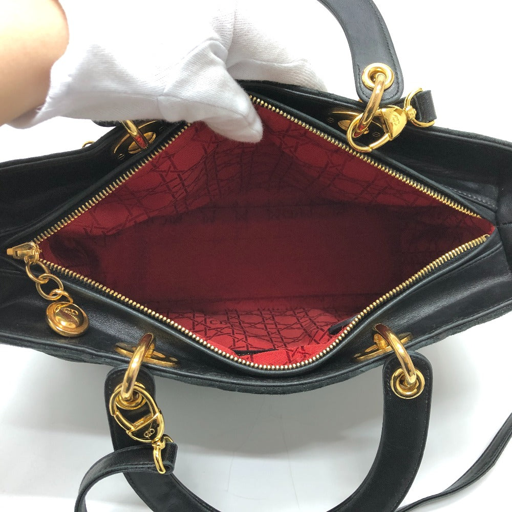 Dior レディディオール LADY DIOR 2WAY ショルダーバッグ カバン 斜め掛け 肩掛け ハンドバッグ レザー/スエード レディース ブラック