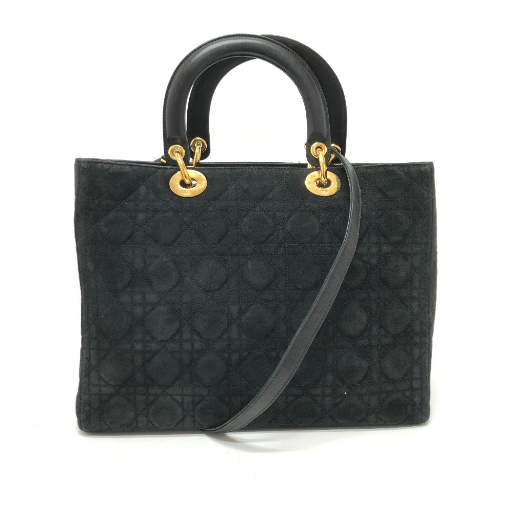 Dior レディディオール LADY DIOR 2WAY ショルダーバッグ カバン 斜め掛け 肩掛け ハンドバッグ レザー/スエード レディース ブラック