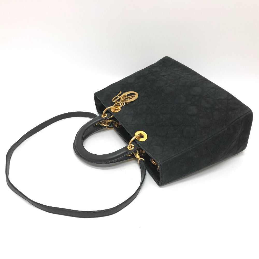 Dior レディディオール LADY DIOR 2WAY ショルダーバッグ カバン 斜め掛け 肩掛け ハンドバッグ レザー/スエード レディース ブラック