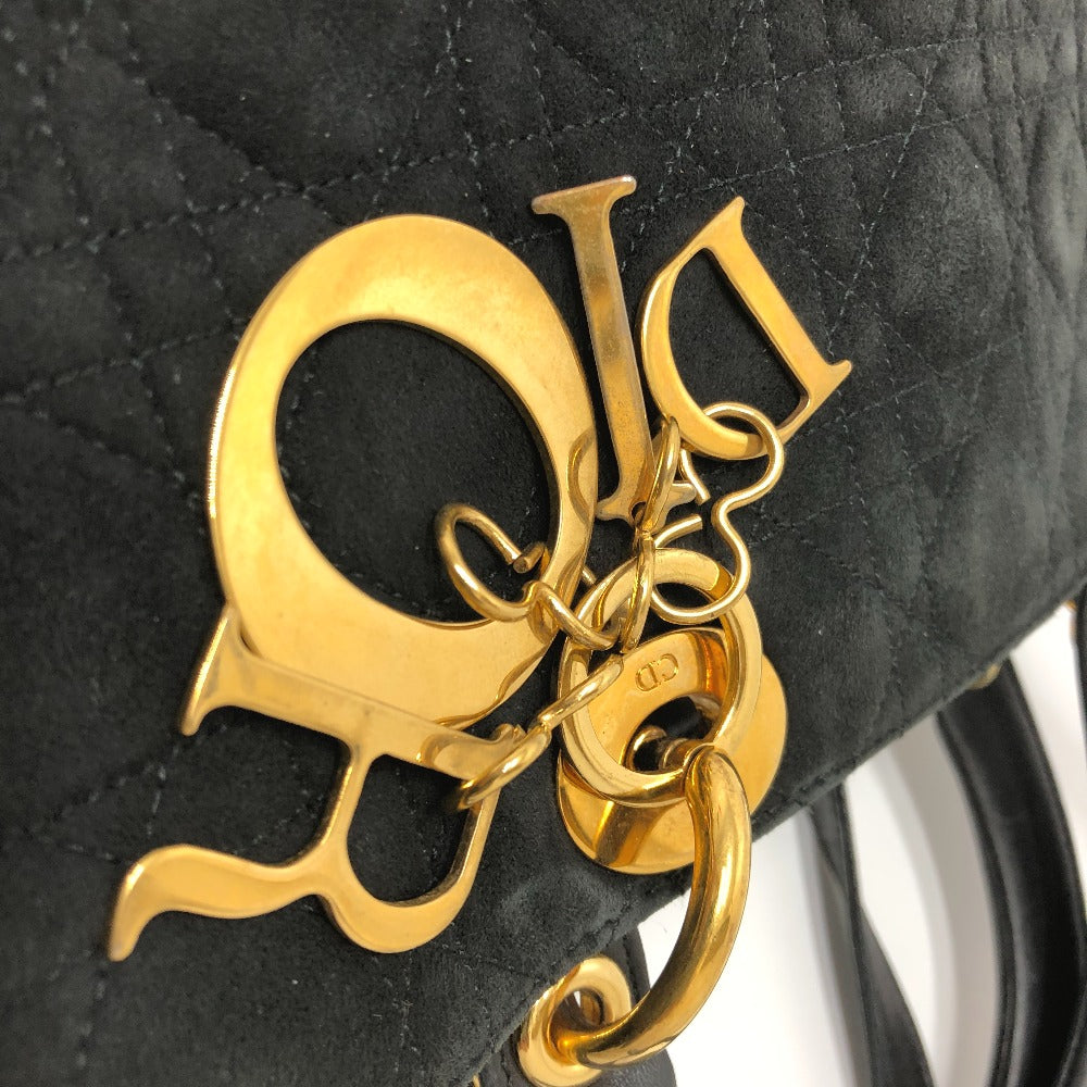Dior レディディオール LADY DIOR 2WAY ショルダーバッグ カバン 斜め掛け 肩掛け ハンドバッグ レザー/スエード レディース ブラック