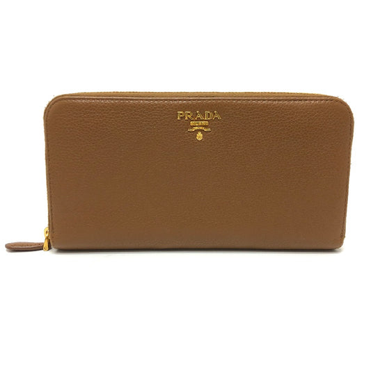 PRADA 1M0506 ロゴ ラウンドファスナー 長財布 レザー レディース ブラウン