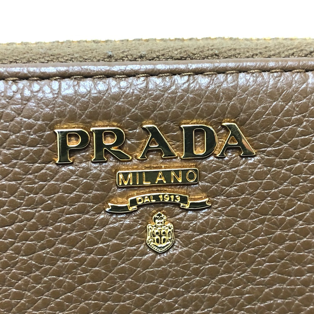PRADA 1M0506 ロゴ ラウンドファスナー 長財布 レザー レディース ブラウン