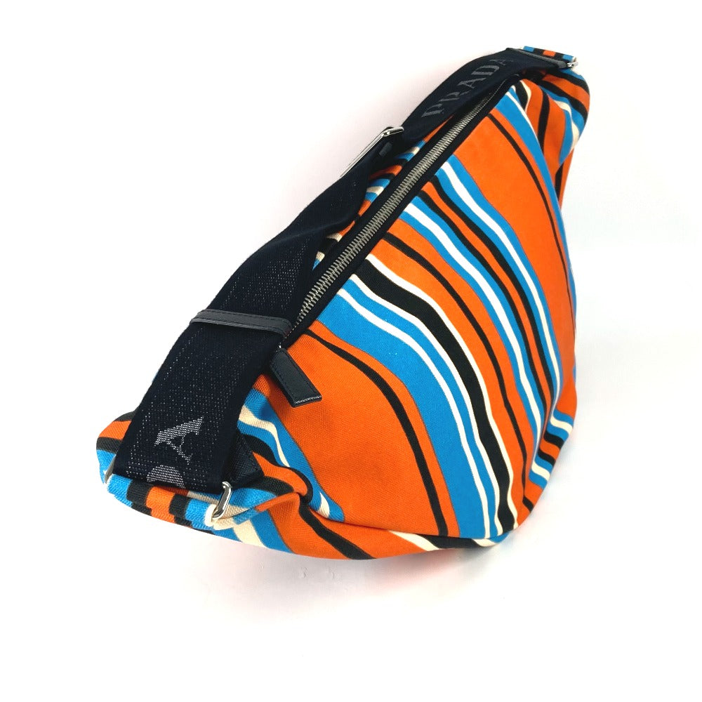 PRADA 2VY007 Striped Triangle Bayadere Canvas Crossbody Shoulder Bag for Men, Orange