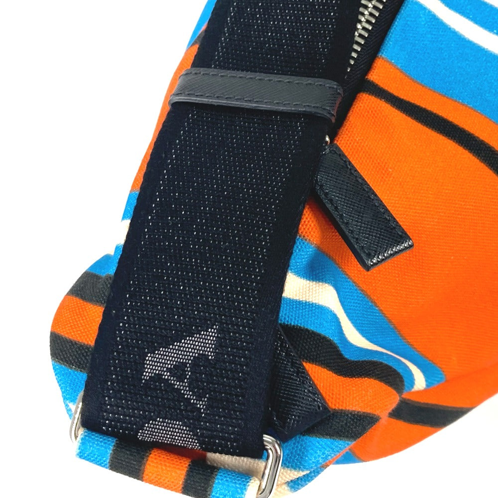 PRADA 2VY007 Striped Triangle Bayadere Canvas Crossbody Shoulder Bag for Men, Orange