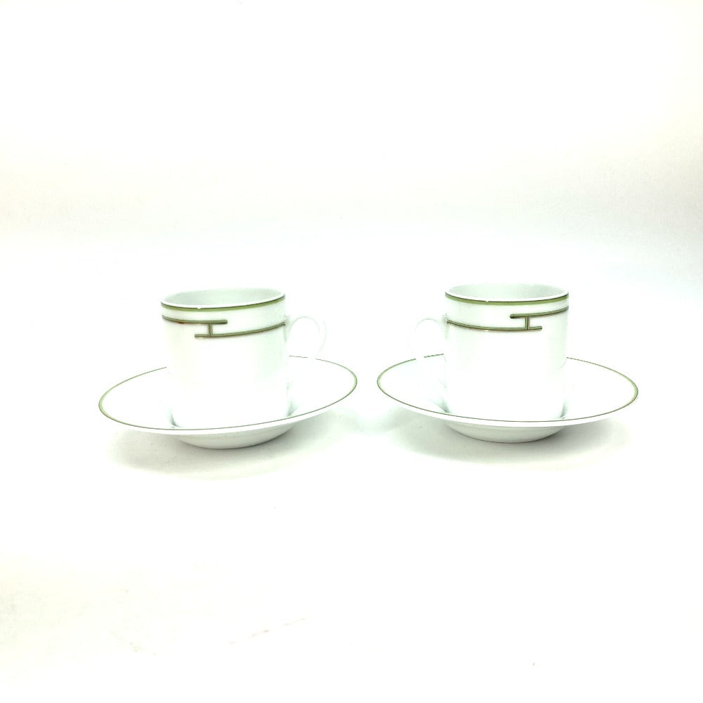 HERMES コップ プレート 皿 食器 Rhythm リズム ティーカップ＆ソーサー 2客 ティーカップ 陶器 レディース ホワイト