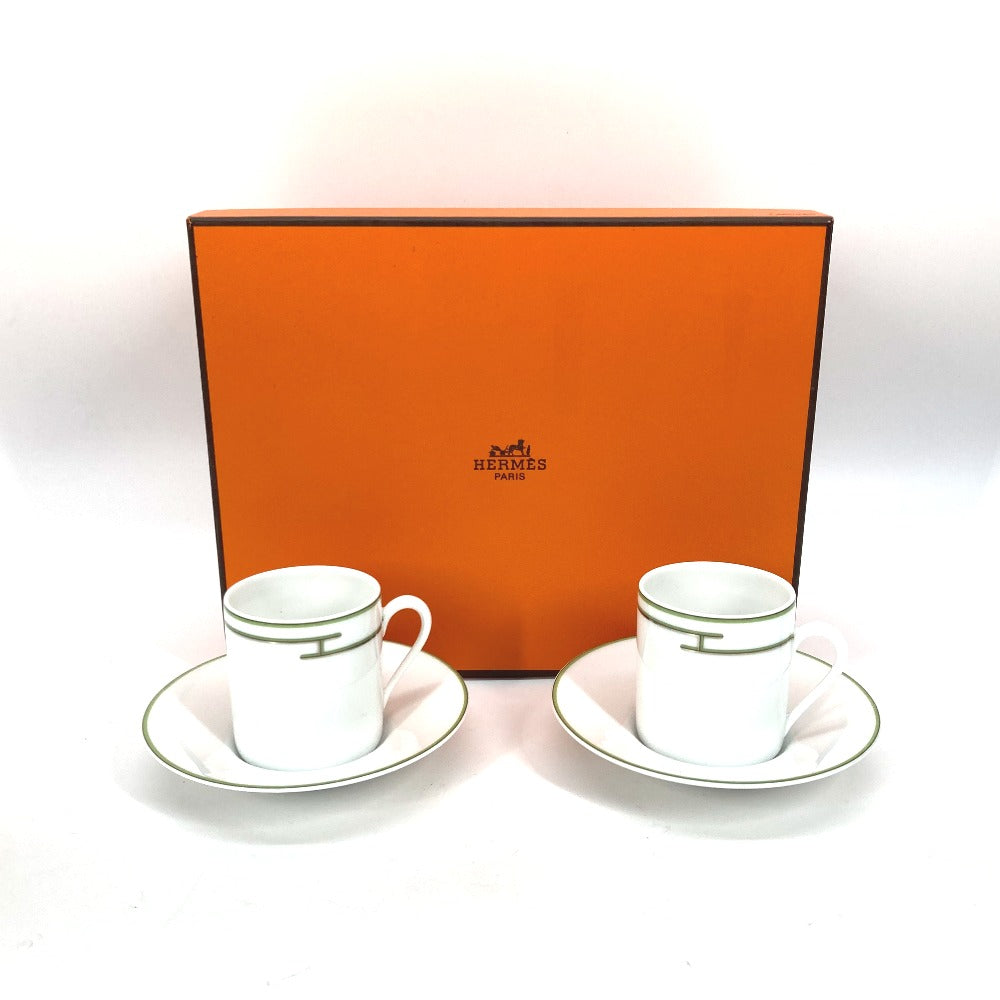 HERMES コップ プレート 皿 食器 Rhythm リズム ティーカップ＆ソーサー 2客 ティーカップ 陶器 レディース ホワイト