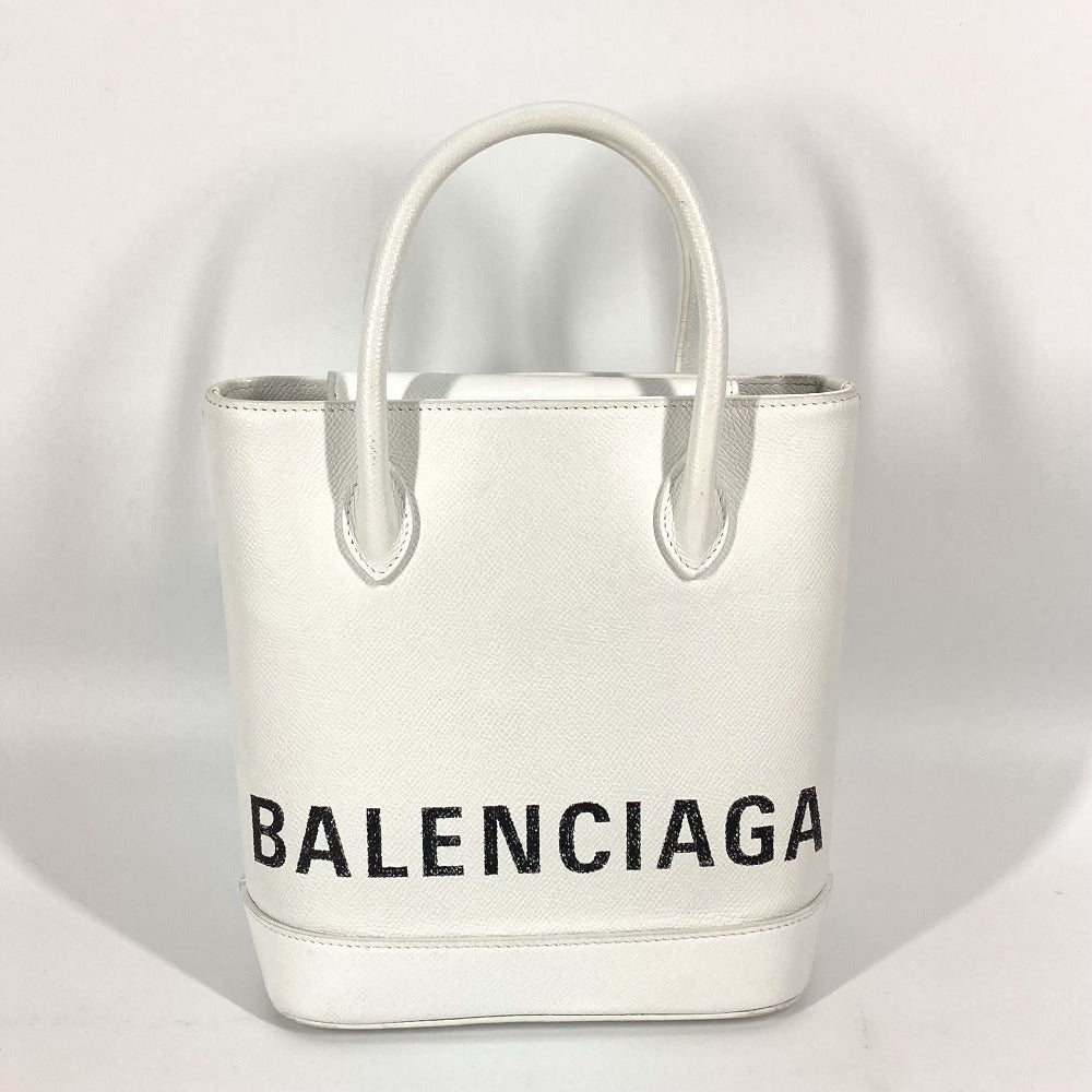 BALENCIAGA 596159 ロゴ ヴィルXXS 2WAY ハンドバッグ トートバッグ 斜め掛け ショルダーバッグ レザー レディース ホワイト