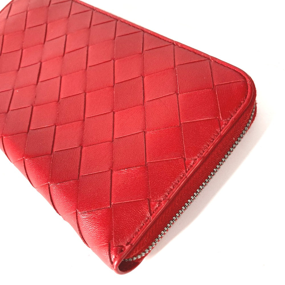 BOTTEGA VENETA 593217 ロングウォレット イントレチャート ラウンドファスナー 長財布 レザー レディース レッド