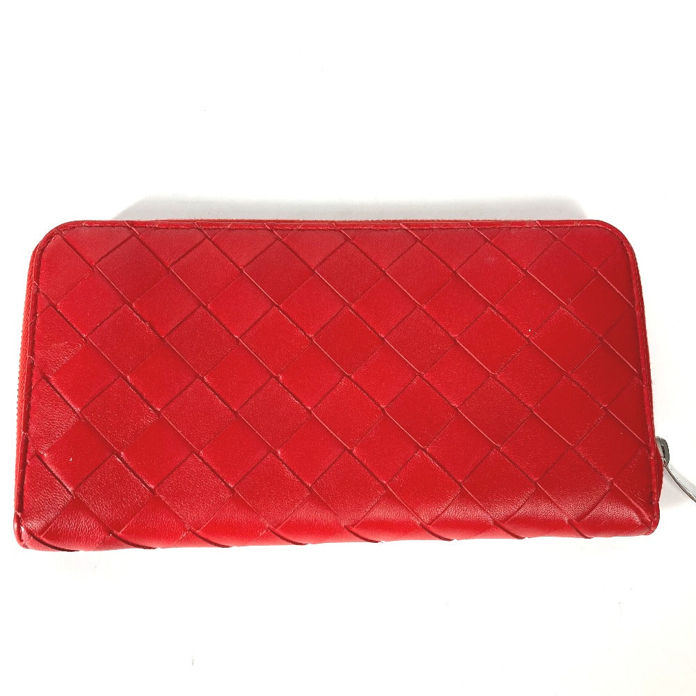 BOTTEGA VENETA 593217 ロングウォレット イントレチャート ラウンドファスナー 長財布 レザー レディース レッド