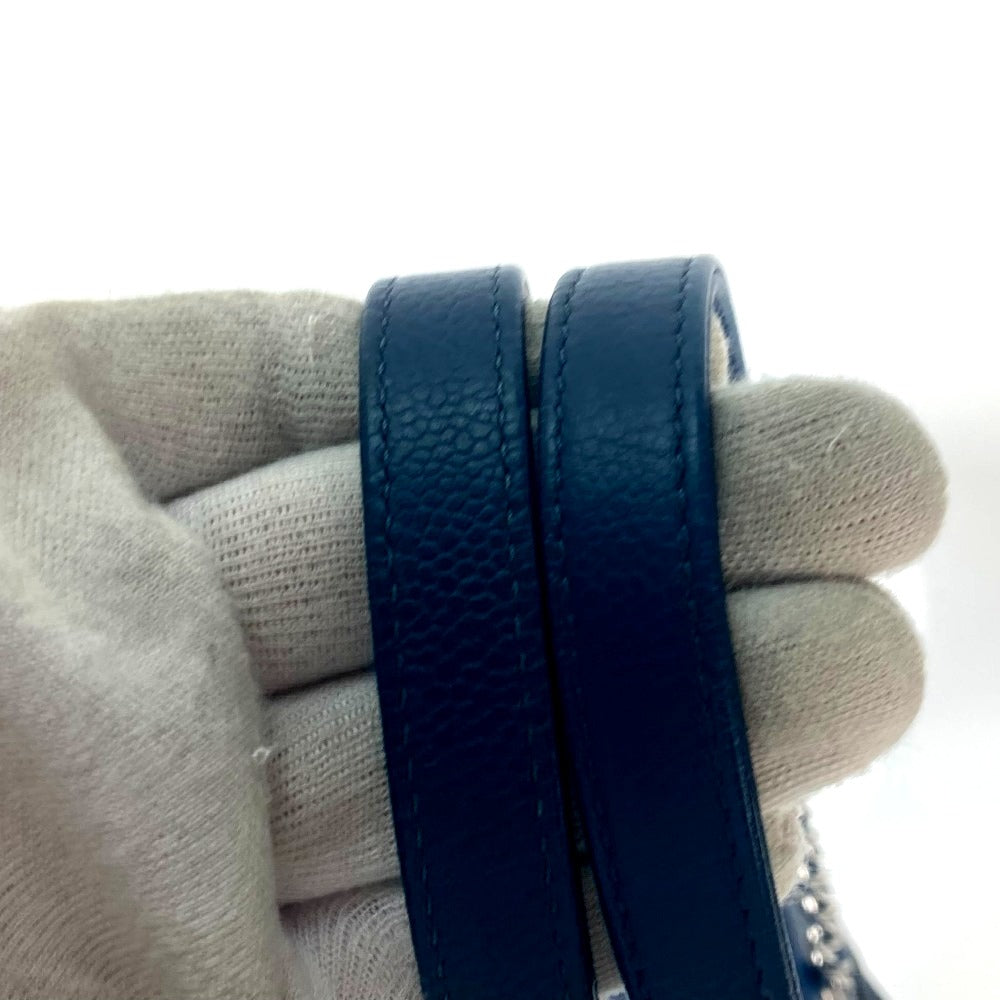 CHANEL ロゴ トートバッグ 肩掛け ドーヴィルMM カバン チェーン ショルダーバッグ レザー レディース ネイビー