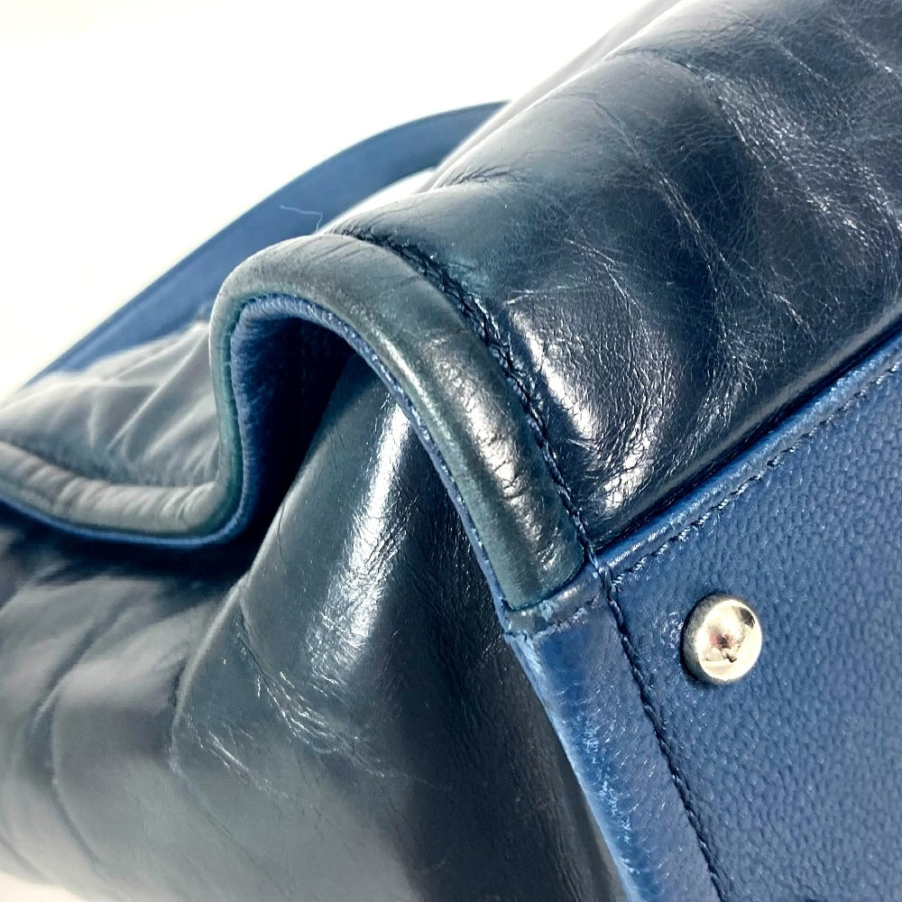 CHANEL ロゴ トートバッグ 肩掛け ドーヴィルMM カバン チェーン ショルダーバッグ レザー レディース ネイビー