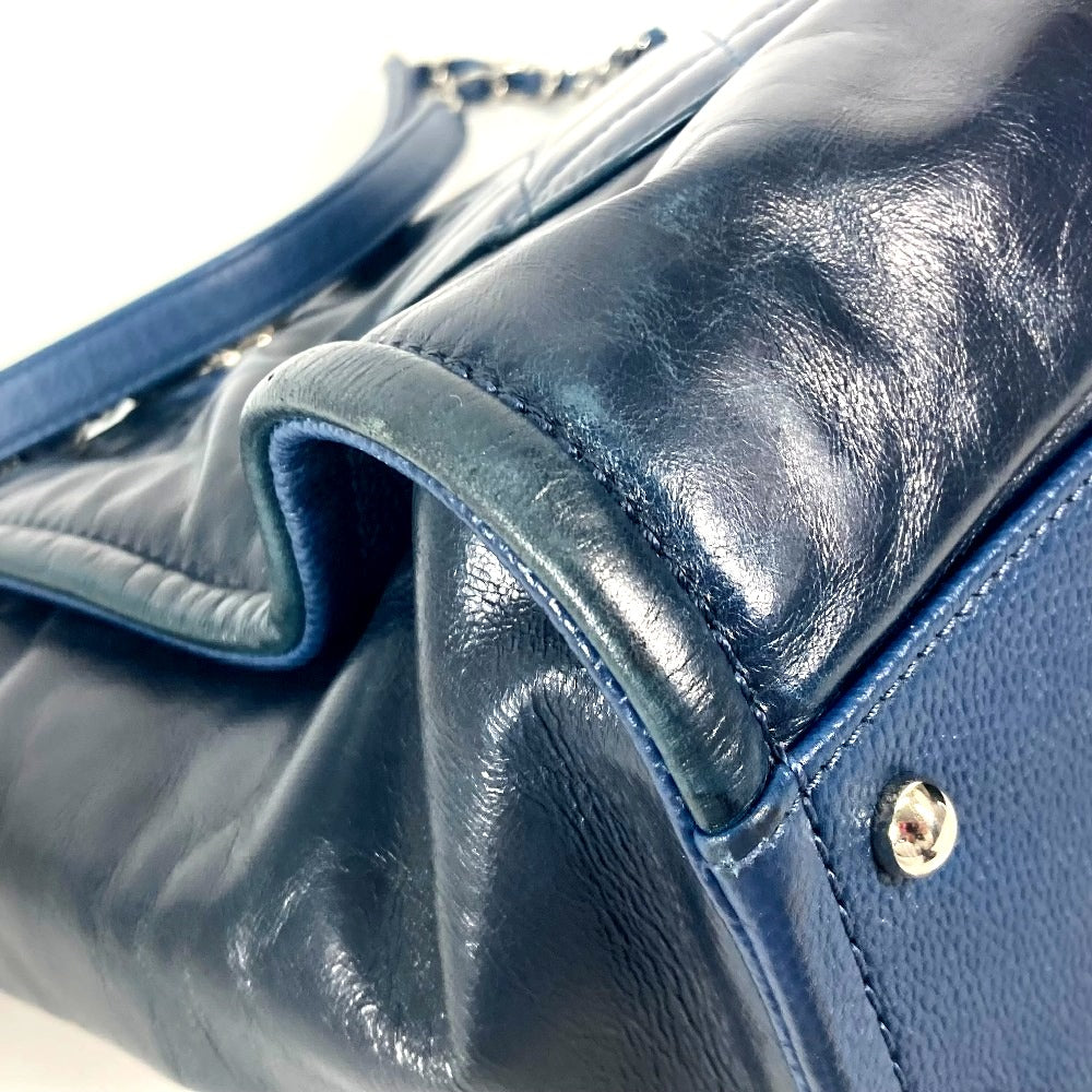 CHANEL ロゴ トートバッグ 肩掛け ドーヴィルMM カバン チェーン ショルダーバッグ レザー レディース ネイビー