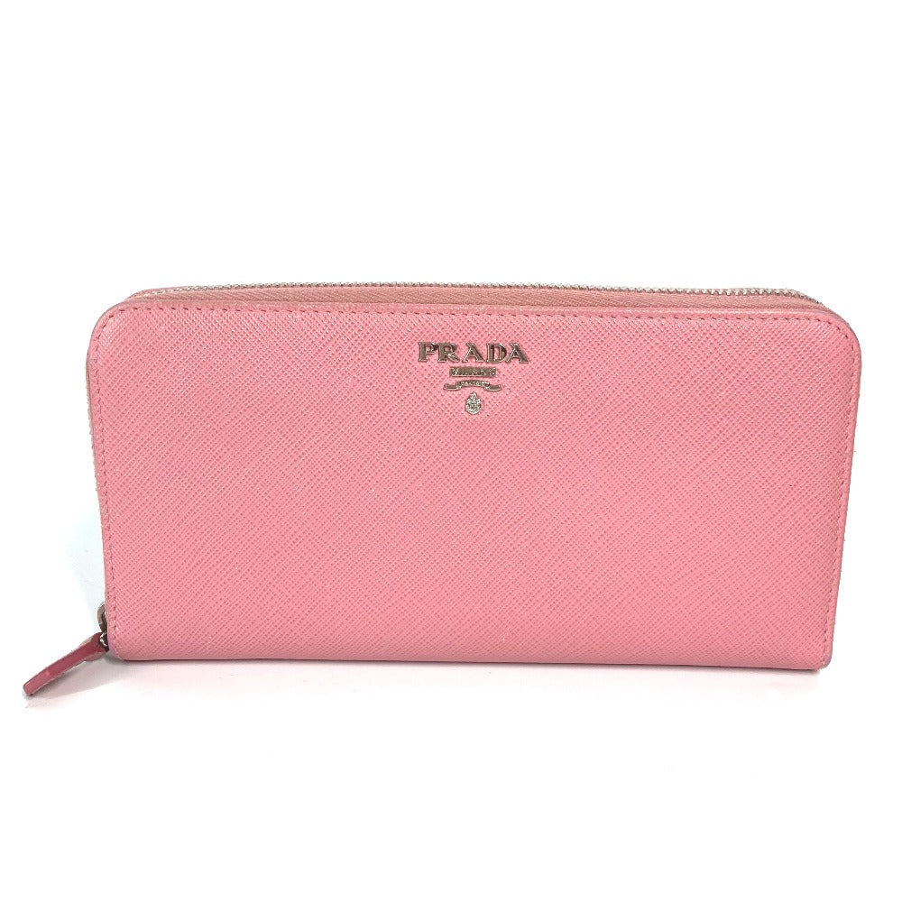 PRADA ロングウォレット ロゴ ラウンドファスナー 長財布 サフィアーノレザ－ レディース ピンク