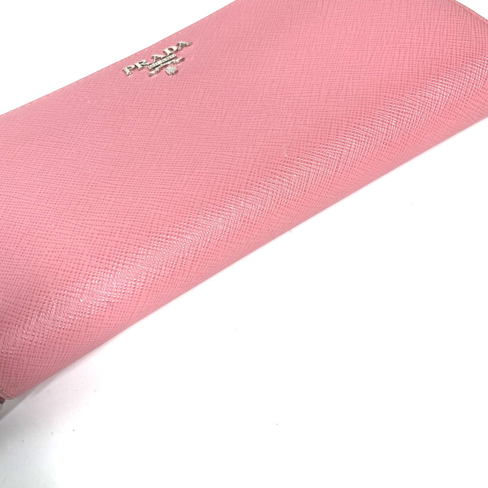 PRADA ロングウォレット ロゴ ラウンドファスナー 長財布 サフィアーノレザ－ レディース ピンク