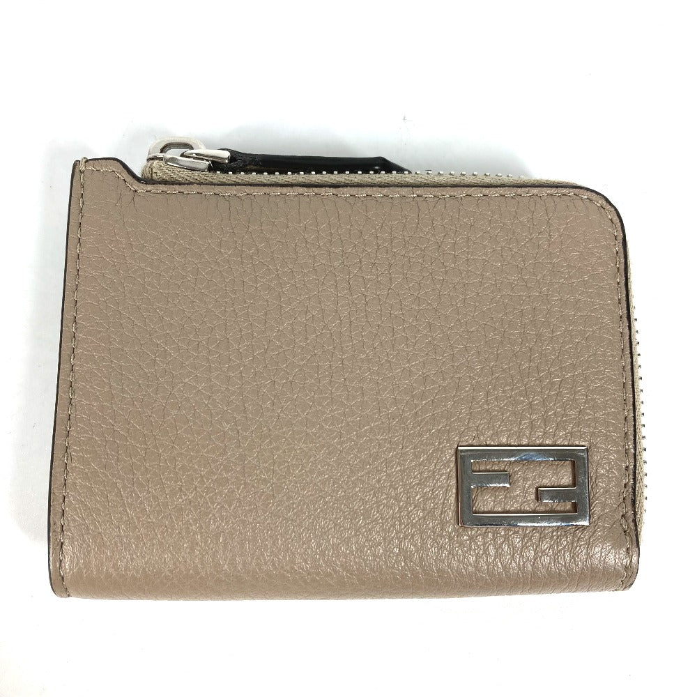 FENDI 7M0330 フラグメントケース 財布 ロゴ 財布 小銭入れ L字ファスナー コインケース レザー メンズ ベージュ系