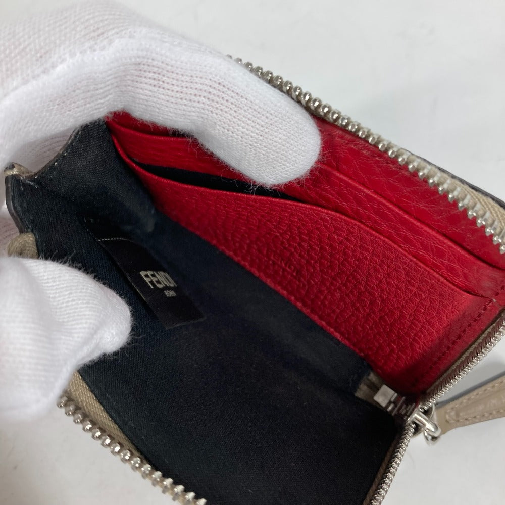 FENDI 7M0330 フラグメントケース 財布 ロゴ 財布 小銭入れ L字ファスナー コインケース レザー メンズ ベージュ系