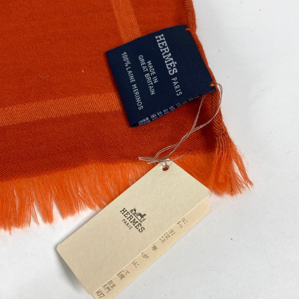 HERMES 馬柄 シュバル 大判 ショール マフラー フリンジ ストール ウール レディース オレンジ