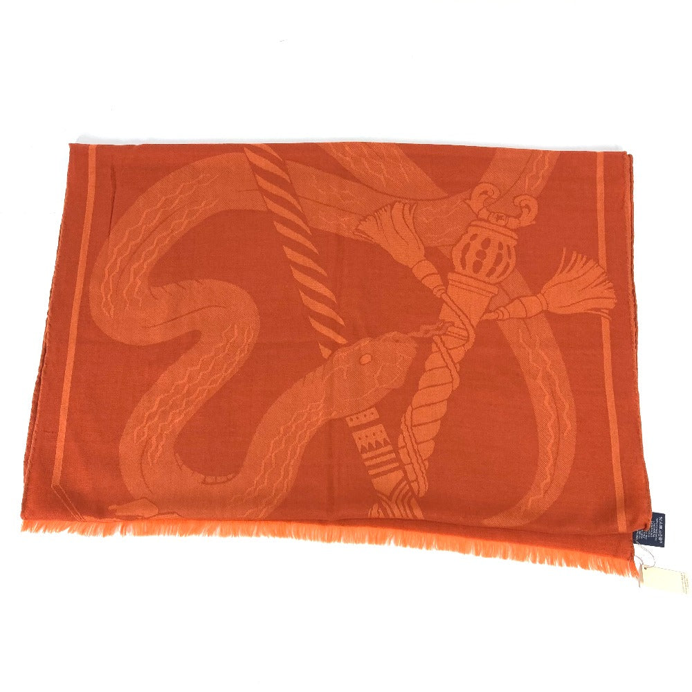 HERMES 馬柄 シュバル 大判 ショール マフラー フリンジ ストール ウール レディース オレンジ