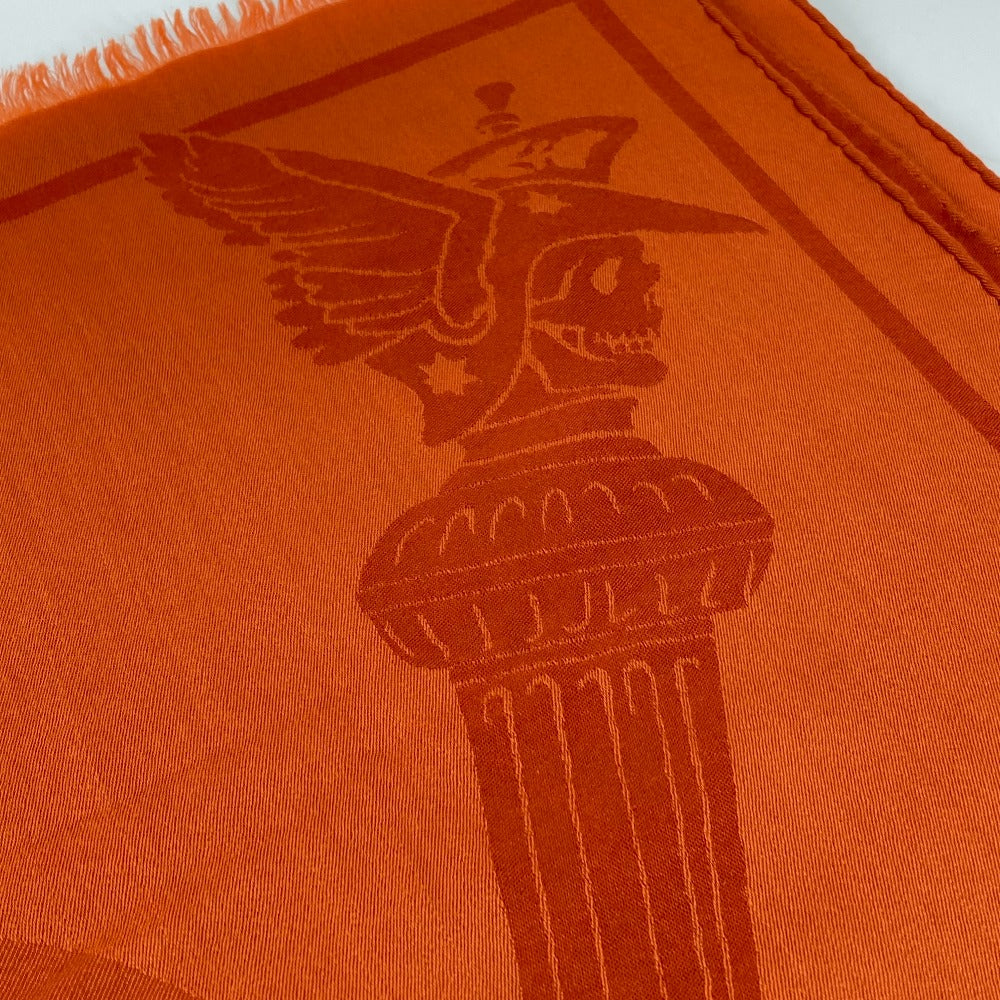 HERMES 馬柄 シュバル 大判 ショール マフラー フリンジ ストール ウール レディース オレンジ