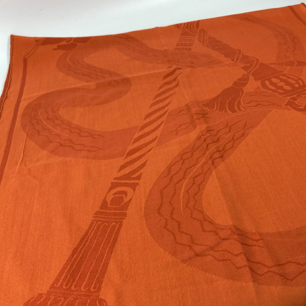 HERMES 馬柄 シュバル 大判 ショール マフラー フリンジ ストール ウール レディース オレンジ