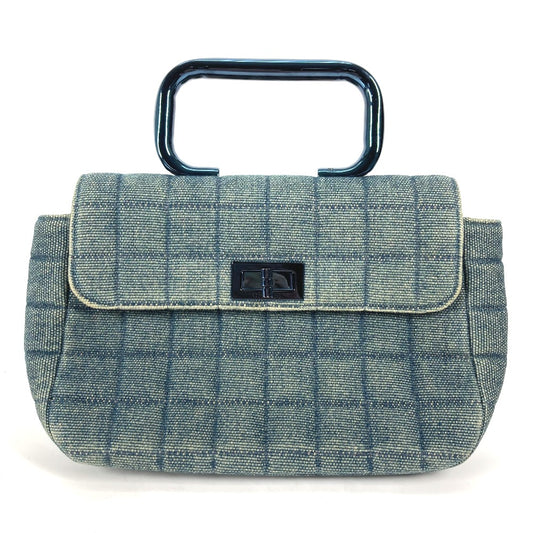 CHANEL メタリックハンドル チョコバー 2.55金具 カバン トートバッグ スクエアバッグ ハンドバッグ デニム レディース ブルー