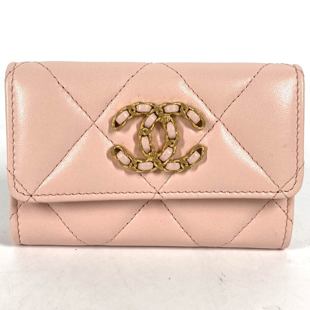 CHANEL 19ライン チェーン CC カードケース マトラッセ ココマーク 財布 小銭入れ コインケース ラムスキン レディース ピンク