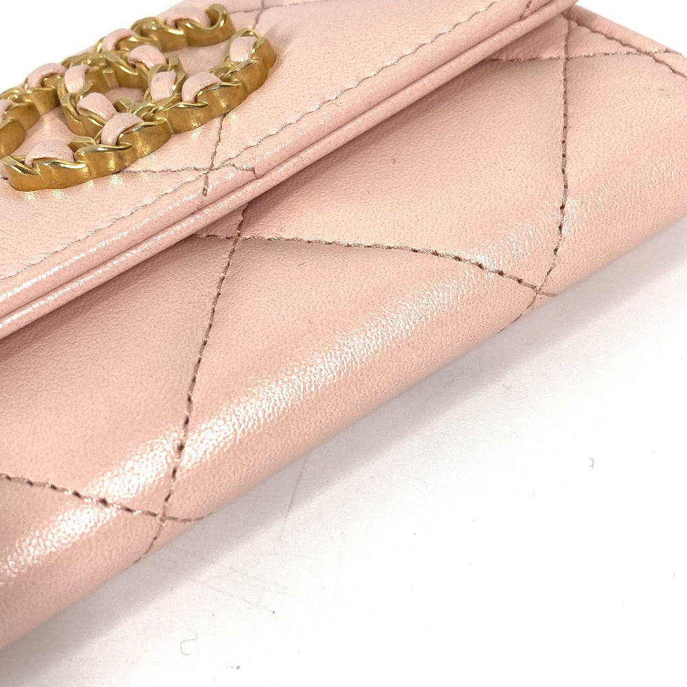 CHANEL 19ライン チェーン CC カードケース マトラッセ ココマーク 財布 小銭入れ コインケース ラムスキン レディース ピンク