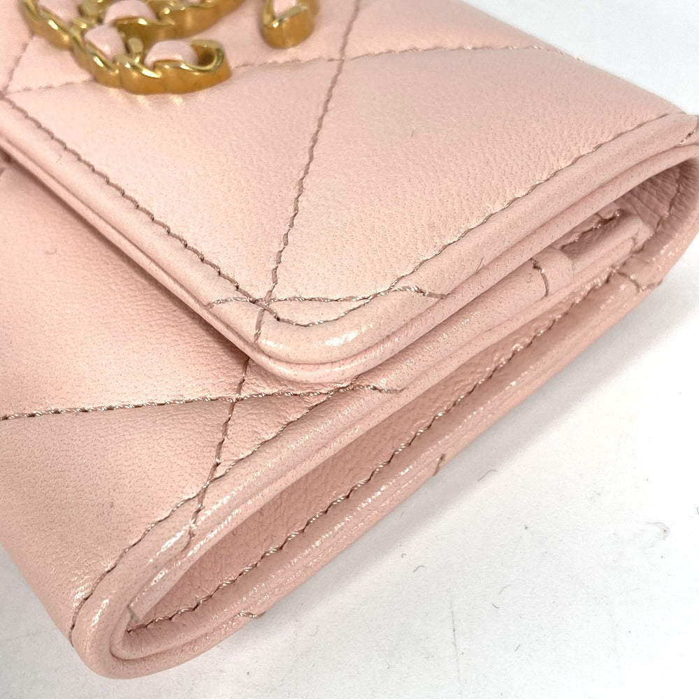 CHANEL 19ライン チェーン CC カードケース マトラッセ ココマーク 財布 小銭入れ コインケース ラムスキン レディース ピンク