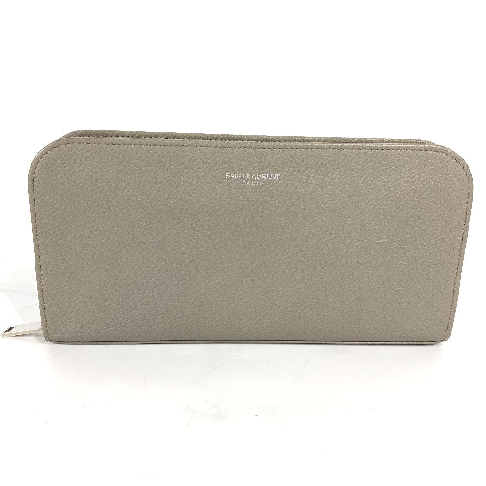 SAINT LAURENT PARIS 326599 ロングウォレット ロゴ ラウンドファスナー 長財布 レザー レディース グレー