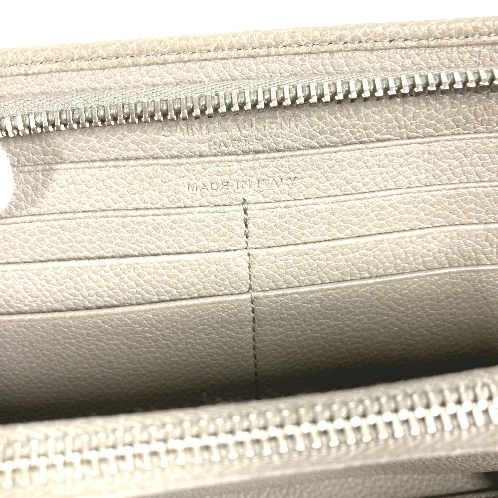 SAINT LAURENT PARIS 326599 ロングウォレット ロゴ ラウンドファスナー 長財布 レザー レディース グレー
