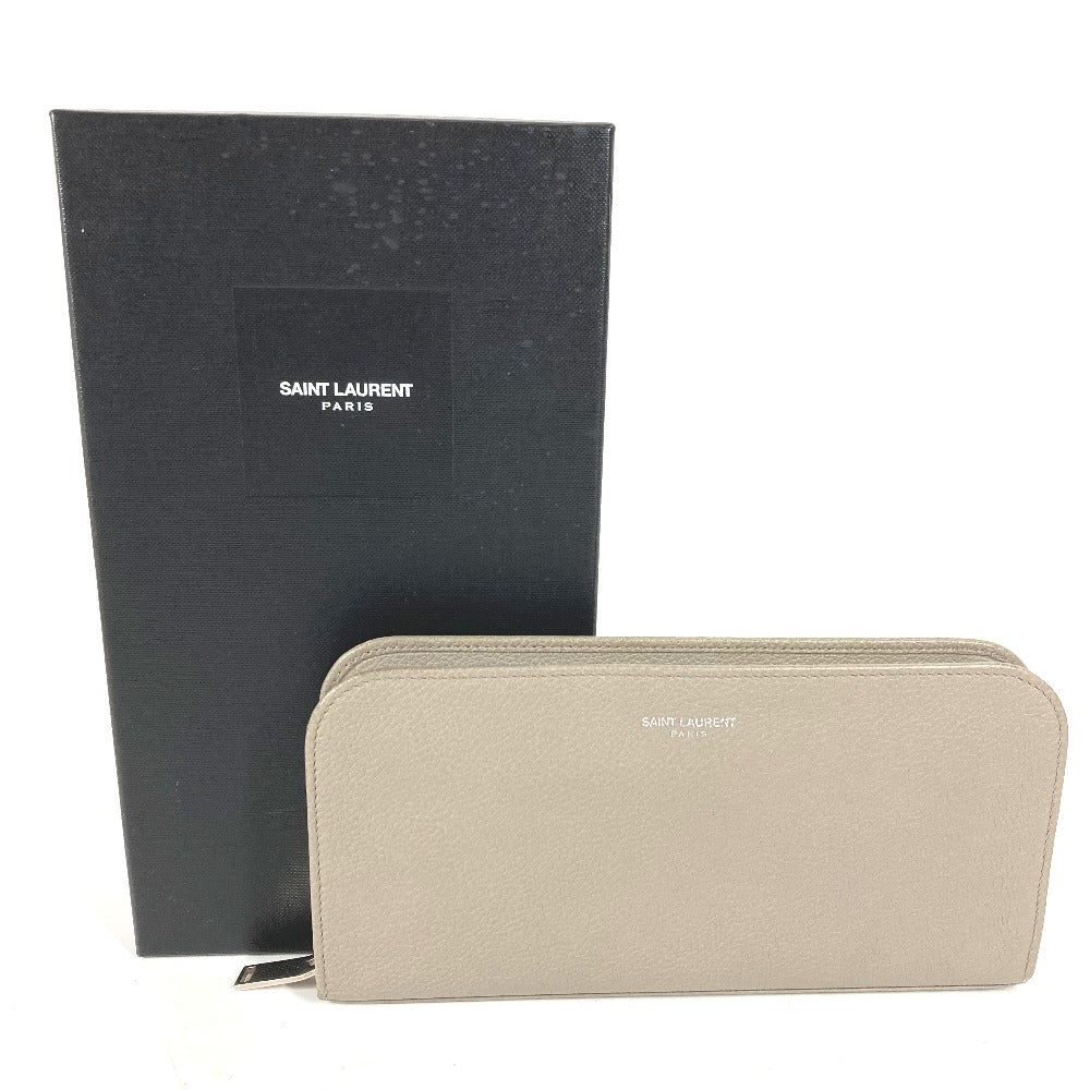 SAINT LAURENT PARIS 326599 ロングウォレット ロゴ ラウンドファスナー 長財布 レザー レディース グレー