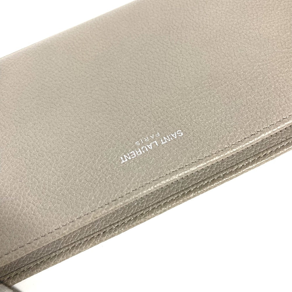 SAINT LAURENT PARIS 326599 ロングウォレット ロゴ ラウンドファスナー 長財布 レザー レディース グレー