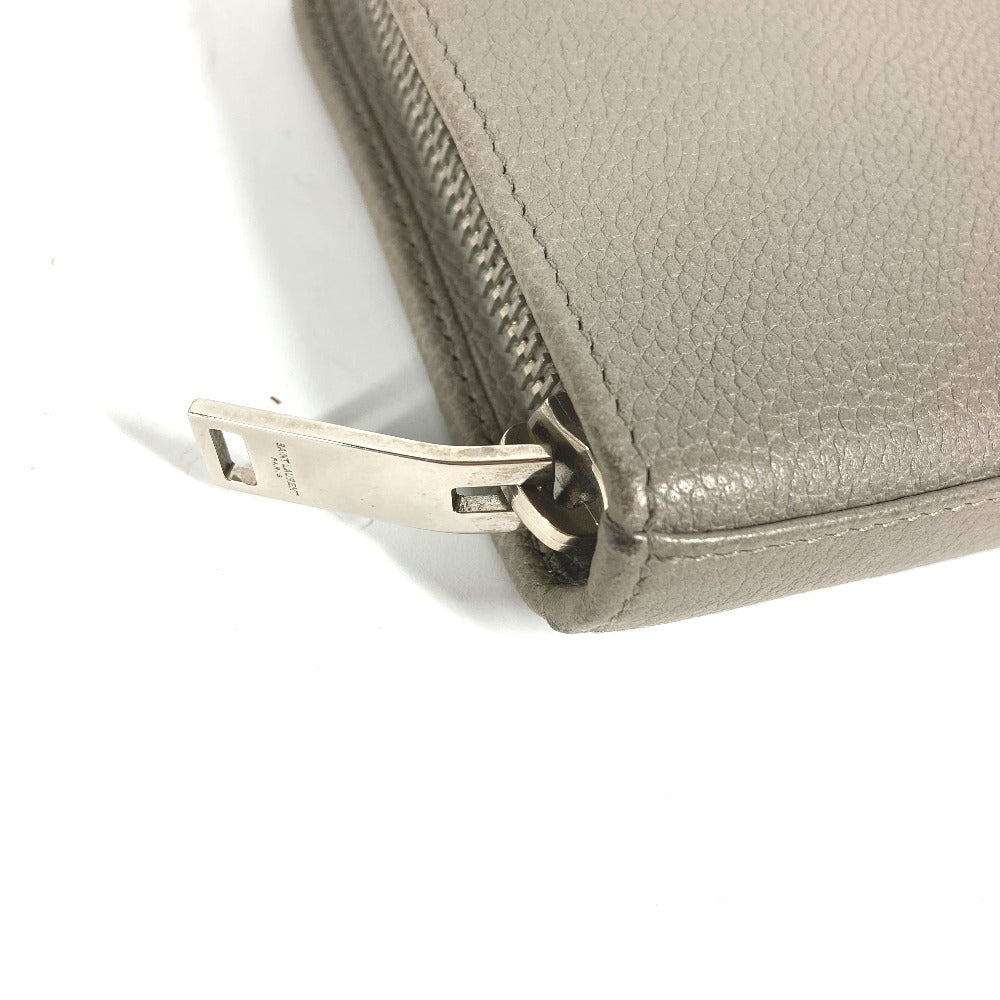 SAINT LAURENT PARIS 326599 ロングウォレット ロゴ ラウンドファスナー 長財布 レザー レディース グレー