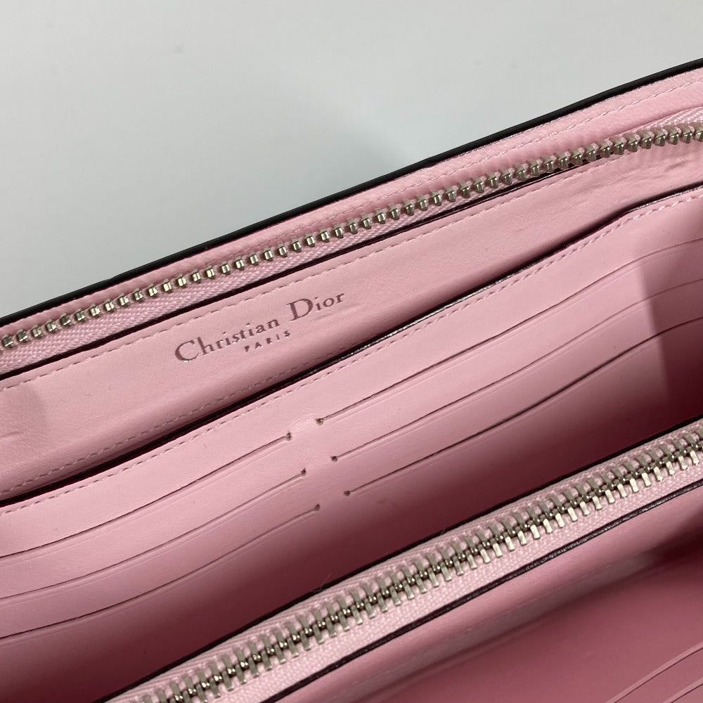 Dior ロングウォレット ビジュー ラインストーン ラウンドファスナー 長財布 レザー レディース ブルー