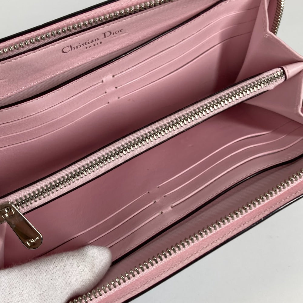 Dior ロングウォレット ビジュー ラインストーン ラウンドファスナー 長財布 レザー レディース ブルー