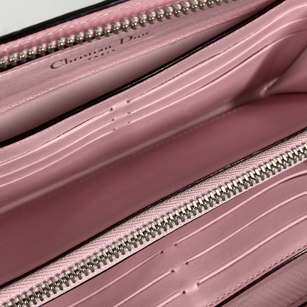 Dior ロングウォレット ビジュー ラインストーン ラウンドファスナー 長財布 レザー レディース ブルー