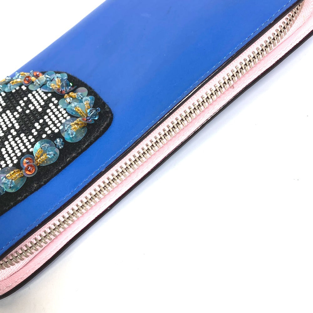 Dior ロングウォレット ビジュー ラインストーン ラウンドファスナー 長財布 レザー レディース ブルー