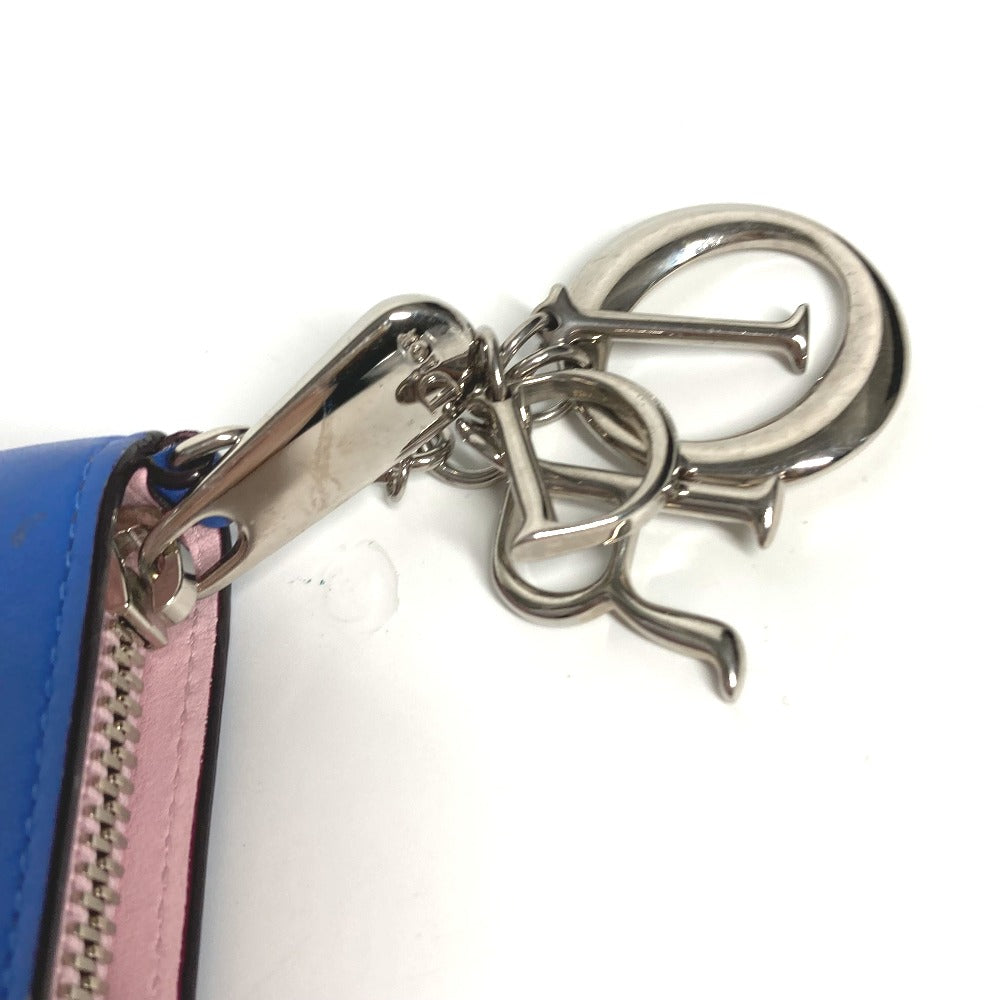 Dior ロングウォレット ビジュー ラインストーン ラウンドファスナー 長財布 レザー レディース ブルー