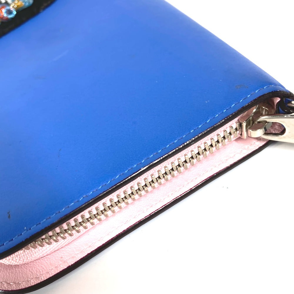Dior ロングウォレット ビジュー ラインストーン ラウンドファスナー 長財布 レザー レディース ブルー