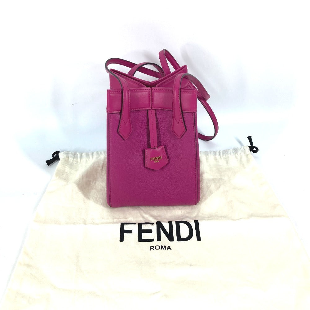 FENDI 8BS083 ORIGAMI MINI オリガミミニ スモール 肩掛け ショルダーバッグ レザー レディース パープル