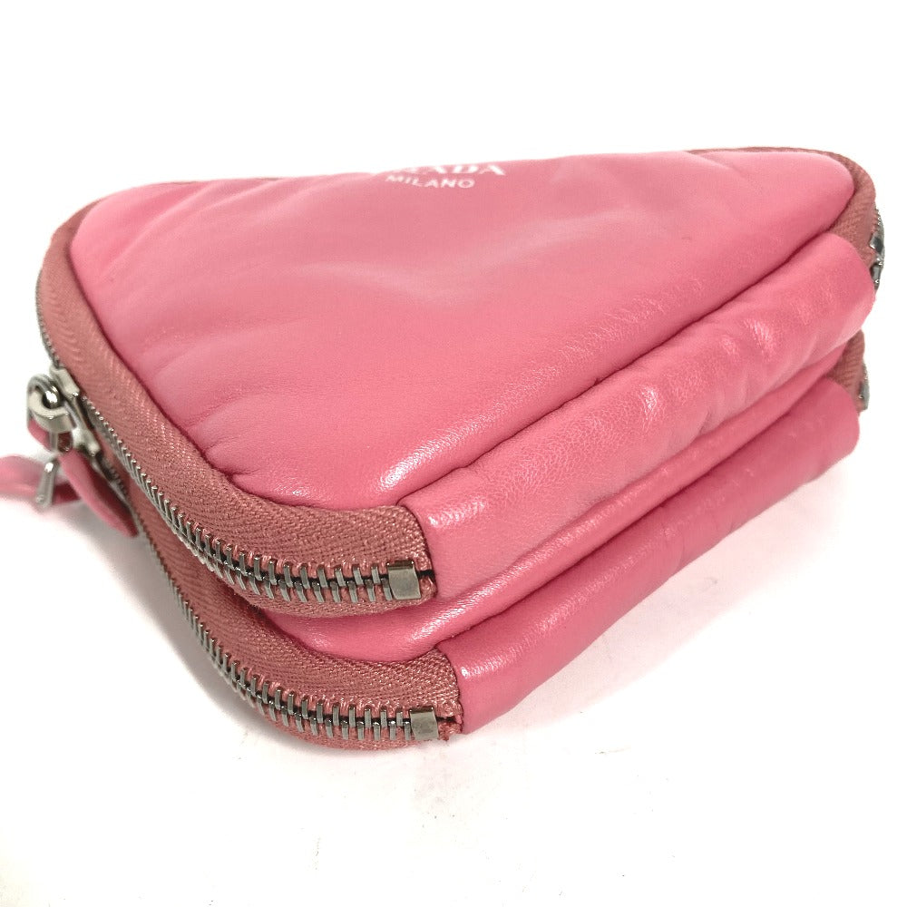 PRADA チェーン ダブルトライアングル 三角ロゴ プレート 斜め掛け 3WAY ポシェット ポーチ ショルダーバッグ レザー レディース ピンク