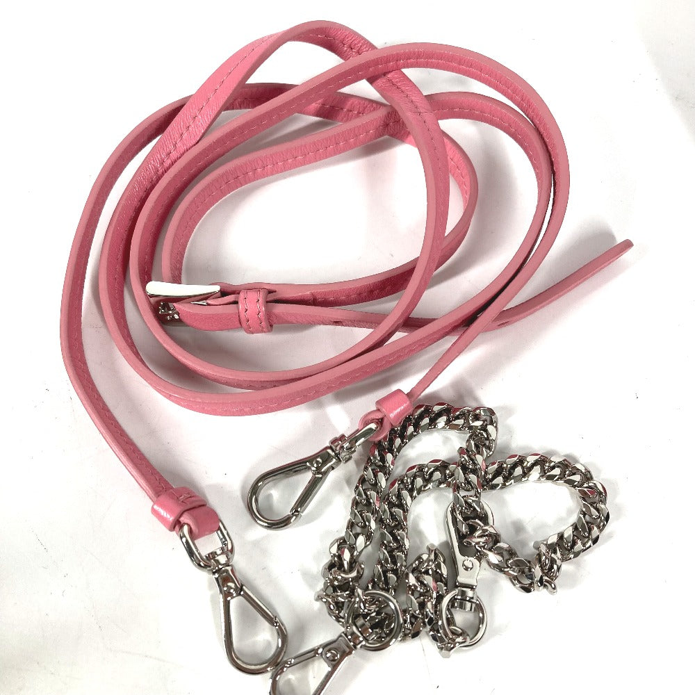 PRADA チェーン ダブルトライアングル 三角ロゴ プレート 斜め掛け 3WAY ポシェット ポーチ ショルダーバッグ レザー レディース ピンク